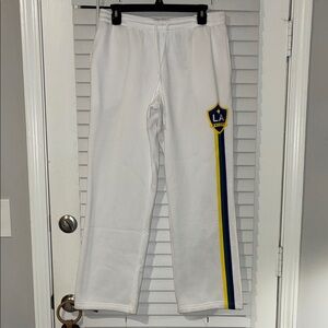 LA White Track Pants with Blue and Yellow Stripe
